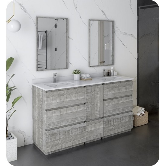 60 Floor Standing DBL Sink Bathroom Vanity w/ Mirrors in Ash, FVN31-241224ASH-FC
