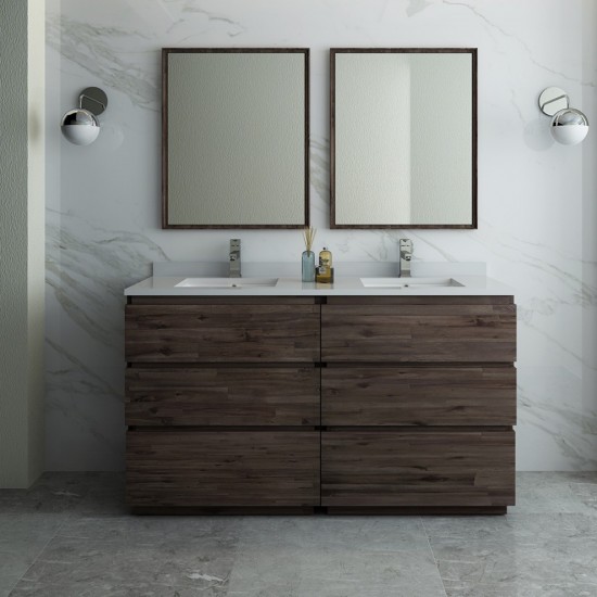 60 Floor Standing Double Sink Bathroom Vanity w/ Mirrors, FVN31-3030ACA-FC