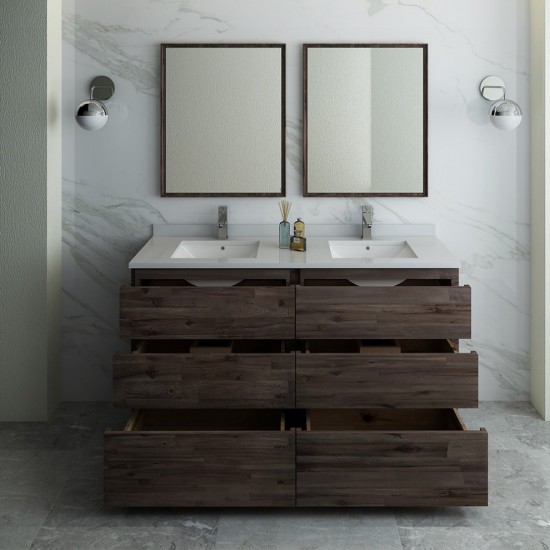 60 Floor Standing Double Sink Bathroom Vanity w/ Mirrors, FVN31-3030ACA-FC