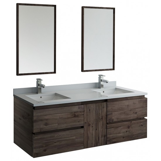 60 Wall Hung Double Sink Modern Bathroom Vanity w/ Mirrors, FVN31-241224ACA