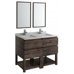 48 Floor Standing Double Sink Modern Bathroom Vanity w/ Open Bottom & Mirrors