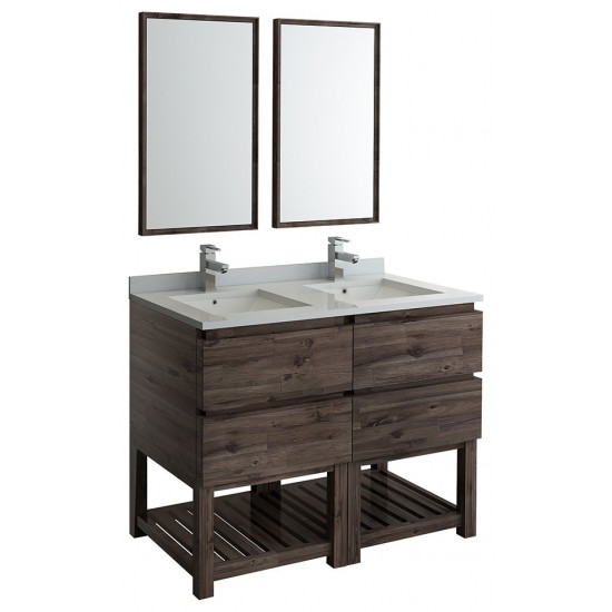 48 Floor Standing Double Sink Modern Bathroom Vanity w/ Open Bottom & Mirrors