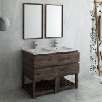 48 Floor Standing Double Sink Modern Bathroom Vanity w/ Open Bottom & Mirrors