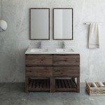 48 Floor Standing Double Sink Modern Bathroom Vanity w/ Open Bottom & Mirrors