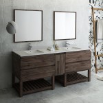 72 Floor Standing Double Sink Modern Bathroom Vanity w/ Open Bottom & Mirrors