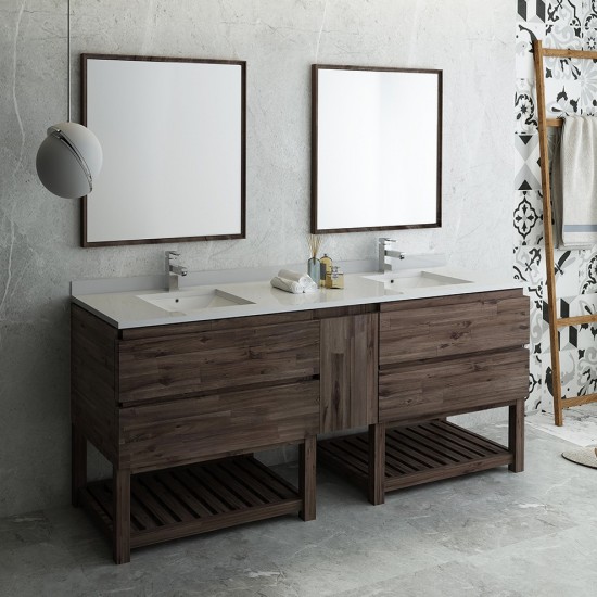 72 Floor Standing Double Sink Modern Bathroom Vanity w/ Open Bottom & Mirrors
