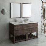 60 Floor Standing Dbl Sink Bathroom Vanity, Open Bottom, Mirrors, Wood