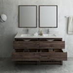 60 Floor Standing Dbl Sink Bathroom Vanity, Open Bottom, Mirrors, Wood