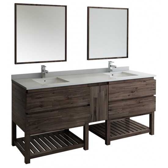 84 Floor Standing Double Sink Modern Bathroom Vanity w/ Open Bottom & Mirrors