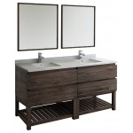 72 Floor Standing Dbl Sink Bathroom Vanity, Open Bottom, Mirrors, Wood