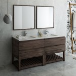 72 Floor Standing Dbl Sink Bathroom Vanity, Open Bottom, Mirrors, Wood