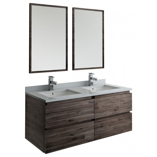 Fresca Formosa 48" Wall Hung Double Sink Modern Bathroom Vanity w/ Mirrors