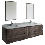 72 Wall Hung Double Sink Modern Bathroom Vanity w/ Mirrors, FVN31-301230ACA