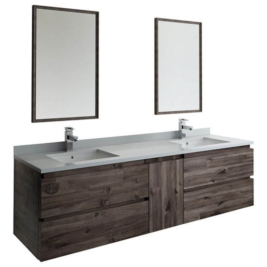 72 Wall Hung Double Sink Modern Bathroom Vanity w/ Mirrors, FVN31-301230ACA