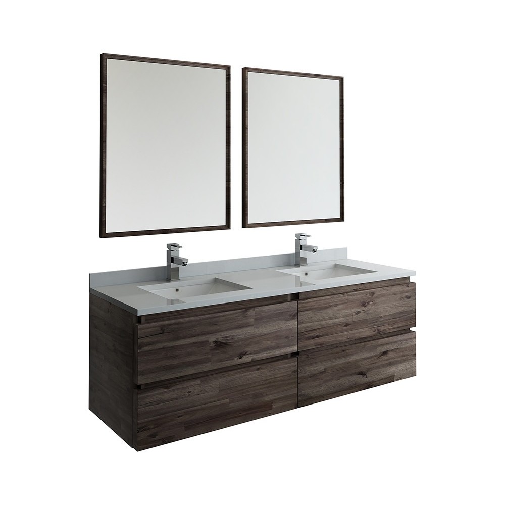 60 Wall Hung Double Sink Modern Bathroom Vanity w/ Mirrors, FVN31-3030ACA