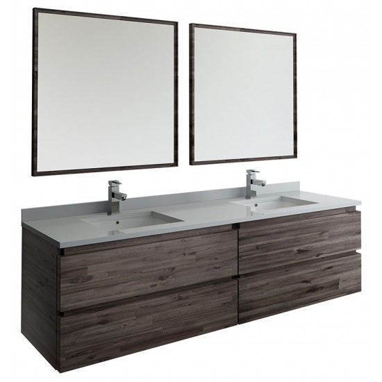 72 Wall Hung Double Sink Modern Bathroom Vanity w/ Mirrors, FVN31-3636ACA