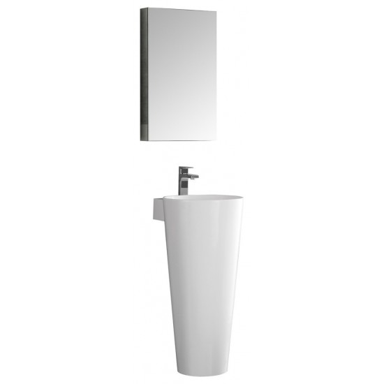 Messina 16" White Pedestal Sink w Medicine Cabinet - Modern Bathroom Vanity