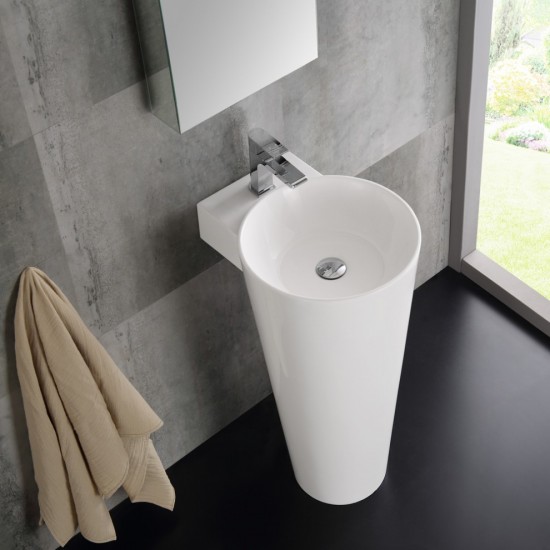 Messina 16" White Pedestal Sink w Medicine Cabinet - Modern Bathroom Vanity