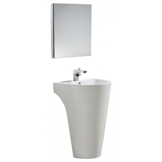 Parma 24" White Pedestal Sink w/ Medicine Cabinet - Modern Bathroom Vanity