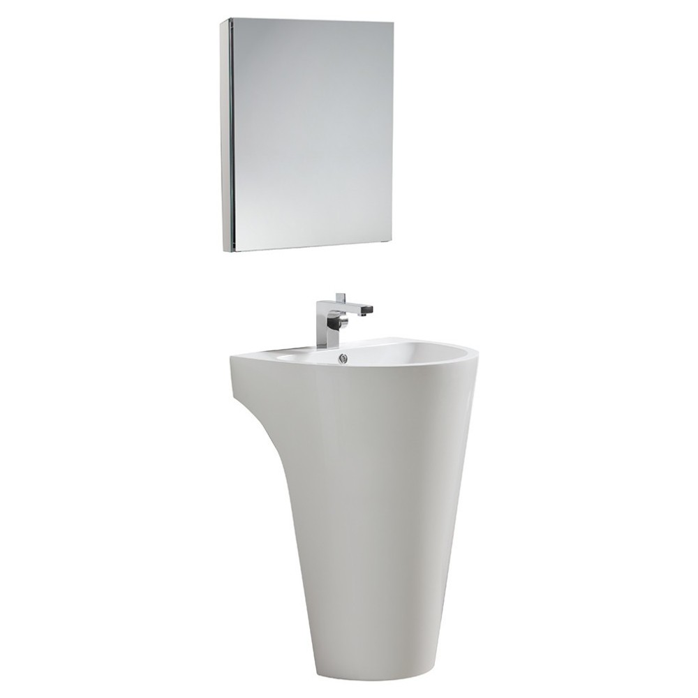 Parma 24" White Pedestal Sink w/ Medicine Cabinet - Modern Bathroom Vanity