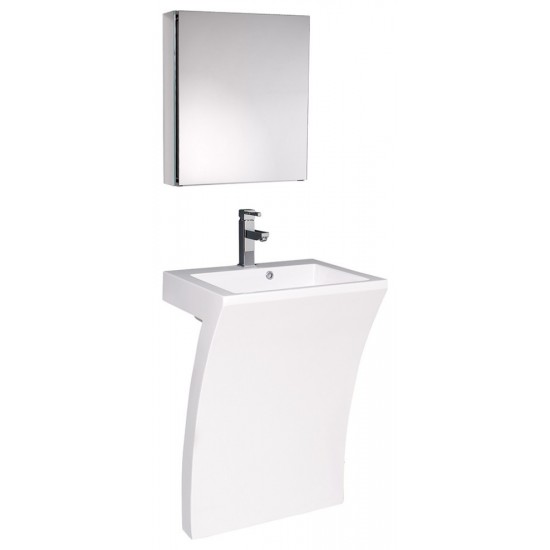 Quadro 23" White Pedestal Sink w/ Medicine Cabinet - Modern Bathroom Vanity