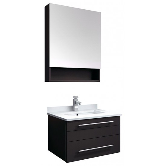 24 Espresso Wall Hung Undermount Sink Modern Bathroom Vanity w/ Medicine Cabinet