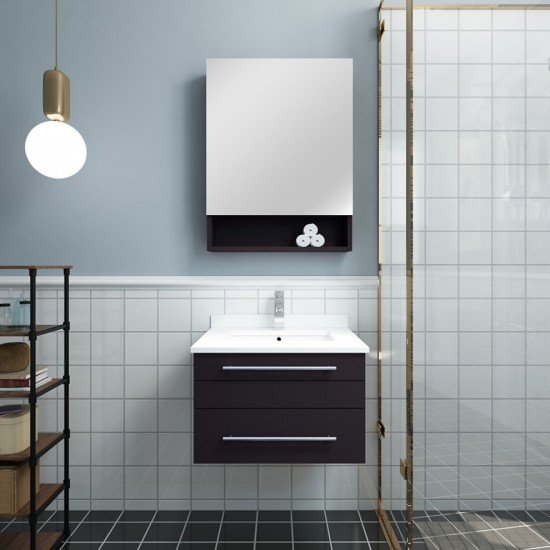 24 Espresso Wall Hung Undermount Sink Modern Bathroom Vanity w/ Medicine Cabinet