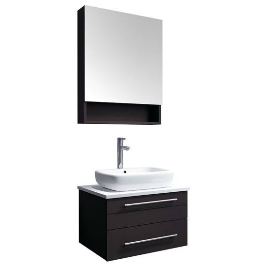 24 Espresso Wall Hung Vessel Sink Modern Bathroom Vanity w/ Medicine Cabinet