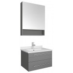 24 Gray Wall Hung Undermount Sink Modern Bathroom Vanity w/ Medicine Cabinet