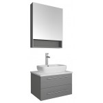 Lucera 24" Gray Wall Hung Vessel Sink Modern Bathroom Vanity w/ Medicine Cabinet