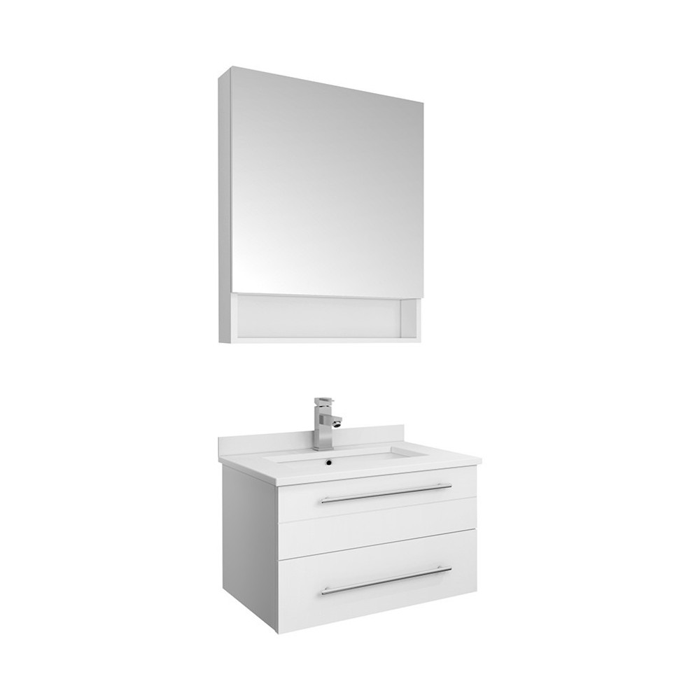 24 White Wall Hung Undermount Sink Modern Bathroom Vanity w/ Medicine Cabinet