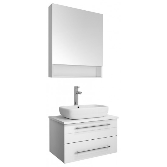 Lucera 24 White Wall Hung Vessel Sink Modern Bathroom Vanity w/ Medicine Cabinet