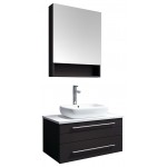 30 Espresso Wall Hung Vessel Sink Modern Bathroom Vanity w/ Medicine Cabinet