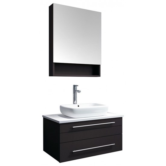 30 Espresso Wall Hung Vessel Sink Modern Bathroom Vanity w/ Medicine Cabinet