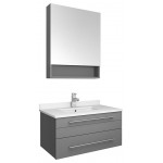 30 Gray Wall Hung Undermount Sink Modern Bathroom Vanity w/ Medicine Cabinet