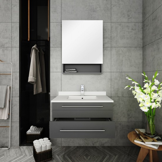 30 Gray Wall Hung Undermount Sink Modern Bathroom Vanity w/ Medicine Cabinet