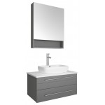 Lucera 30" Gray Wall Hung Vessel Sink Modern Bathroom Vanity w/ Medicine Cabinet