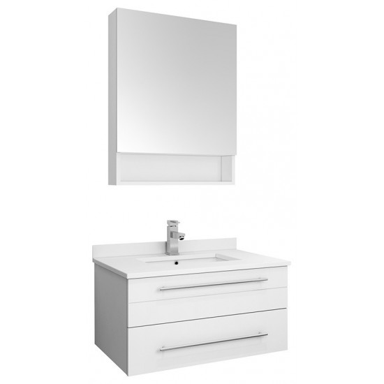 30 White Wall Hung Undermount Sink Modern Bathroom Vanity w/ Medicine Cabinet