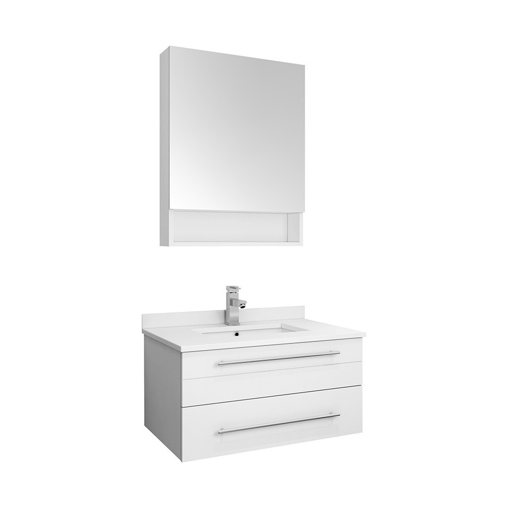 30 White Wall Hung Undermount Sink Modern Bathroom Vanity w/ Medicine Cabinet