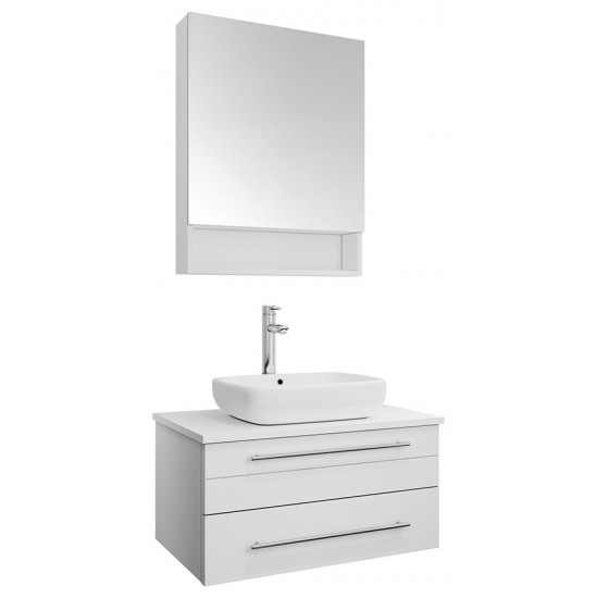 Lucera 30 White Wall Hung Vessel Sink Modern Bathroom Vanity w/ Medicine Cabinet