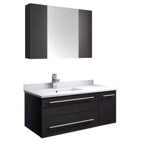 36 Espresso Wall Hung Undermount Sink Bathroom Vanity w/ Medicine Cabinet - Left