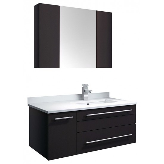 36 Espresso Wall Hung Vessel Sink Bathroom Vanity w/ Medicine Cabinet - Left