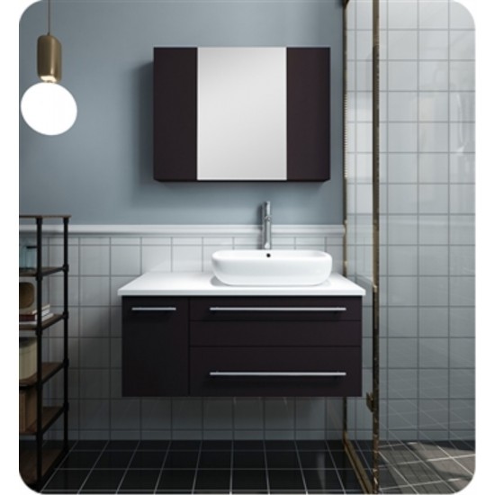 36 Espresso Wall Hung Vessel Sink Bathroom Vanity w/ Medicine Cabinet - Left