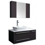 36 Espresso Wall Hung Vessel Sink Bathroom Vanity w/ Medicine Cabinet - Right