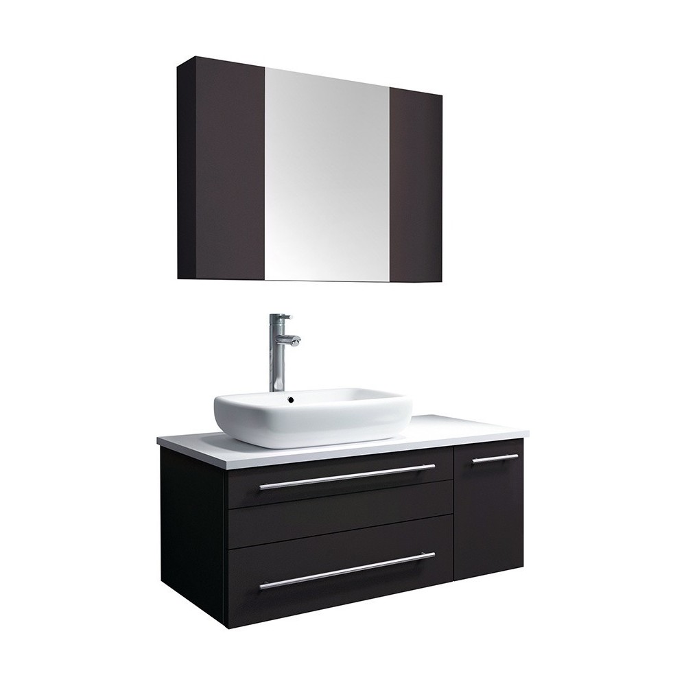 36 Espresso Wall Hung Vessel Sink Bathroom Vanity w/ Medicine Cabinet - Right