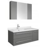 36 Gray Wall Hung Undermount Sink Bathroom Vanity w/ Medicine Cabinet - Left