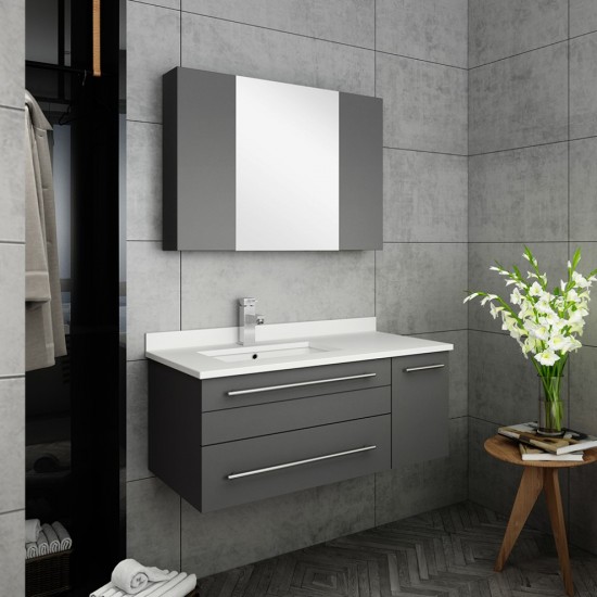 36 Gray Wall Hung Undermount Sink Bathroom Vanity w/ Medicine Cabinet - Left