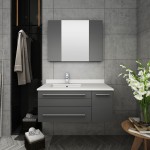 36 Gray Wall Hung Undermount Sink Bathroom Vanity w/ Medicine Cabinet - Left