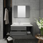 36 Gray Wall Hung Undermount Sink Bathroom Vanity w/ Medicine Cabinet - Left