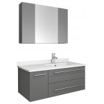 36 Gray Wall Hung Undermount Sink Bathroom Vanity w/ Medicine Cabinet - Right